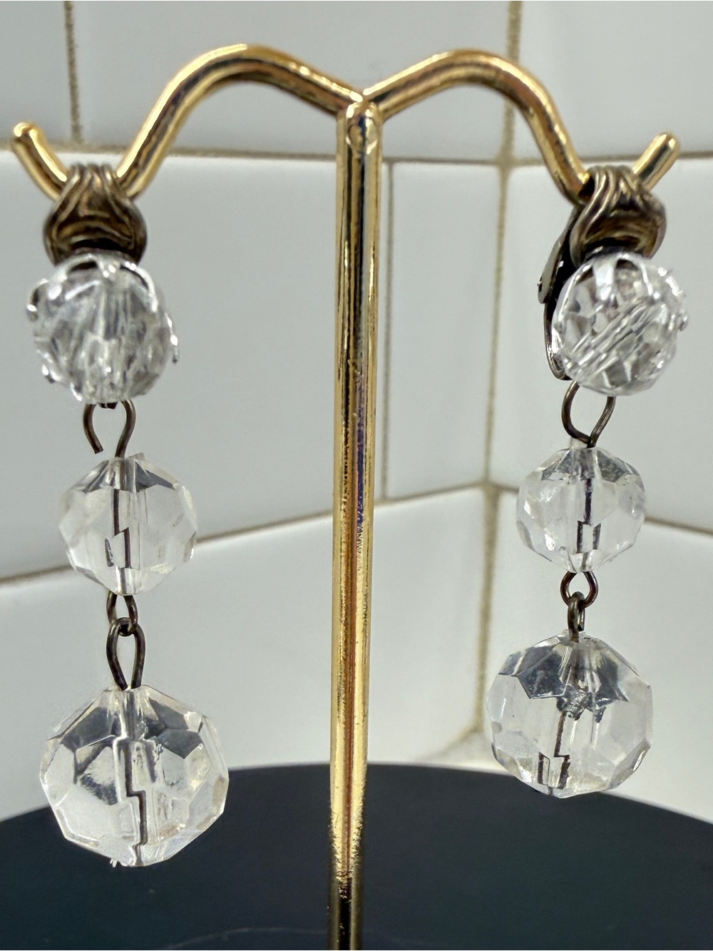 Clear Acrylic Drop Earrings stamped "Hong Kong" Vintage